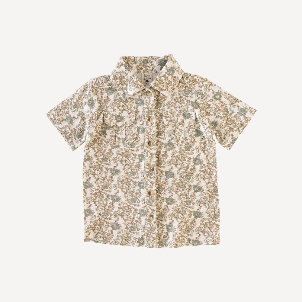 NWT 6Y Kate Quinn Short Sleeve Military Top Jadeite Ditsy Floral Blue Bamboo